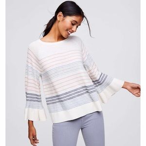 Loft Knit Mixed Stripe Bell Sleeve Spring Sweater XXS Petite